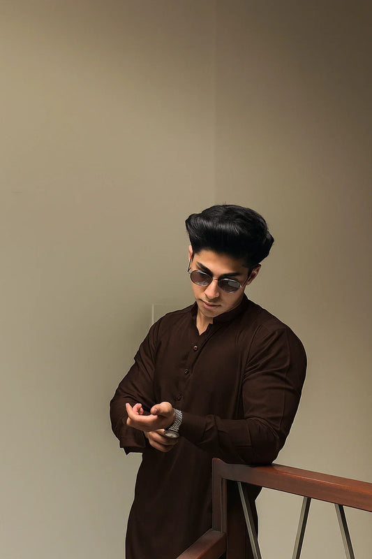 Brown Kameez Shalwar-Unstitched