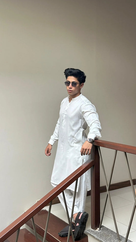 White Kameez Shalwar-Unstitched
