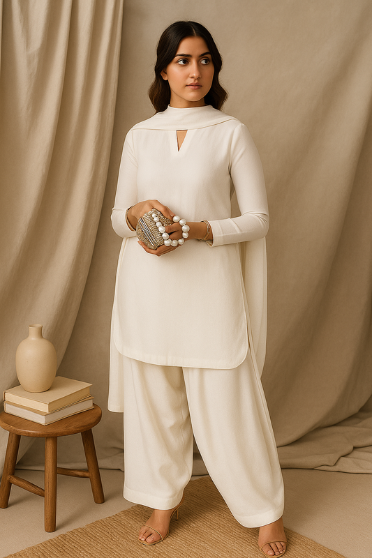 FARSHI SHALWAR SET WHITE