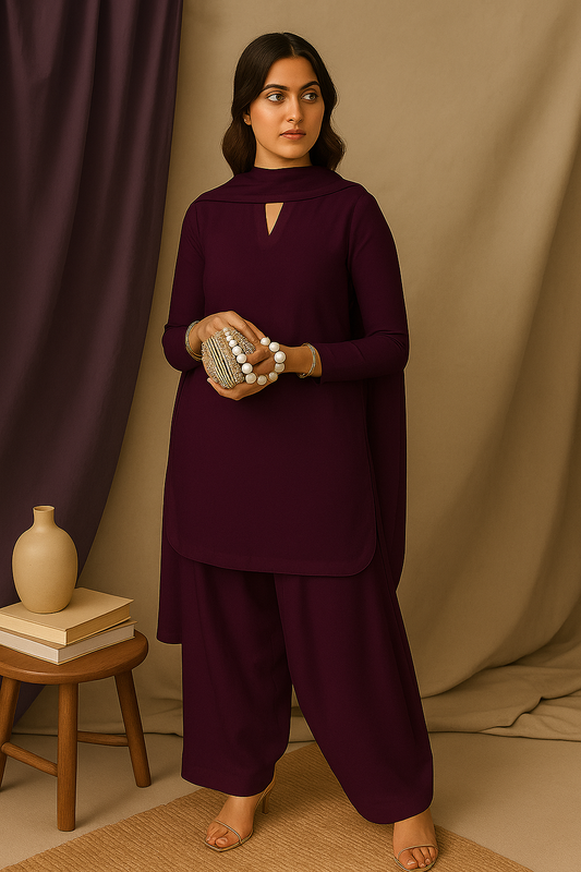 FARSHI SHALWAR SET PLUM