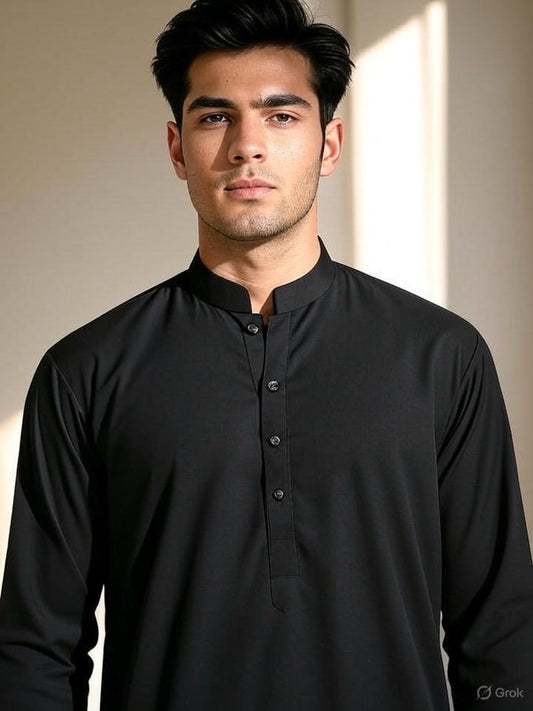 Black Blended Kameez Shalwar-Unstitched