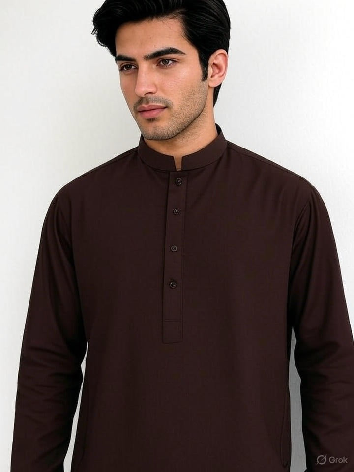 Brown Blended Kameez Shalwar-Unstitched