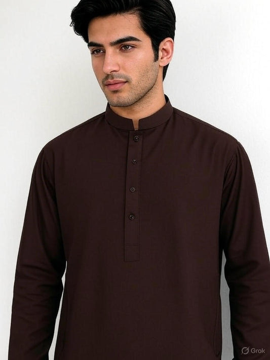 Brown Blended Kameez Shalwar-Unstitched